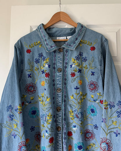 Denim Floral Stitched Jacket