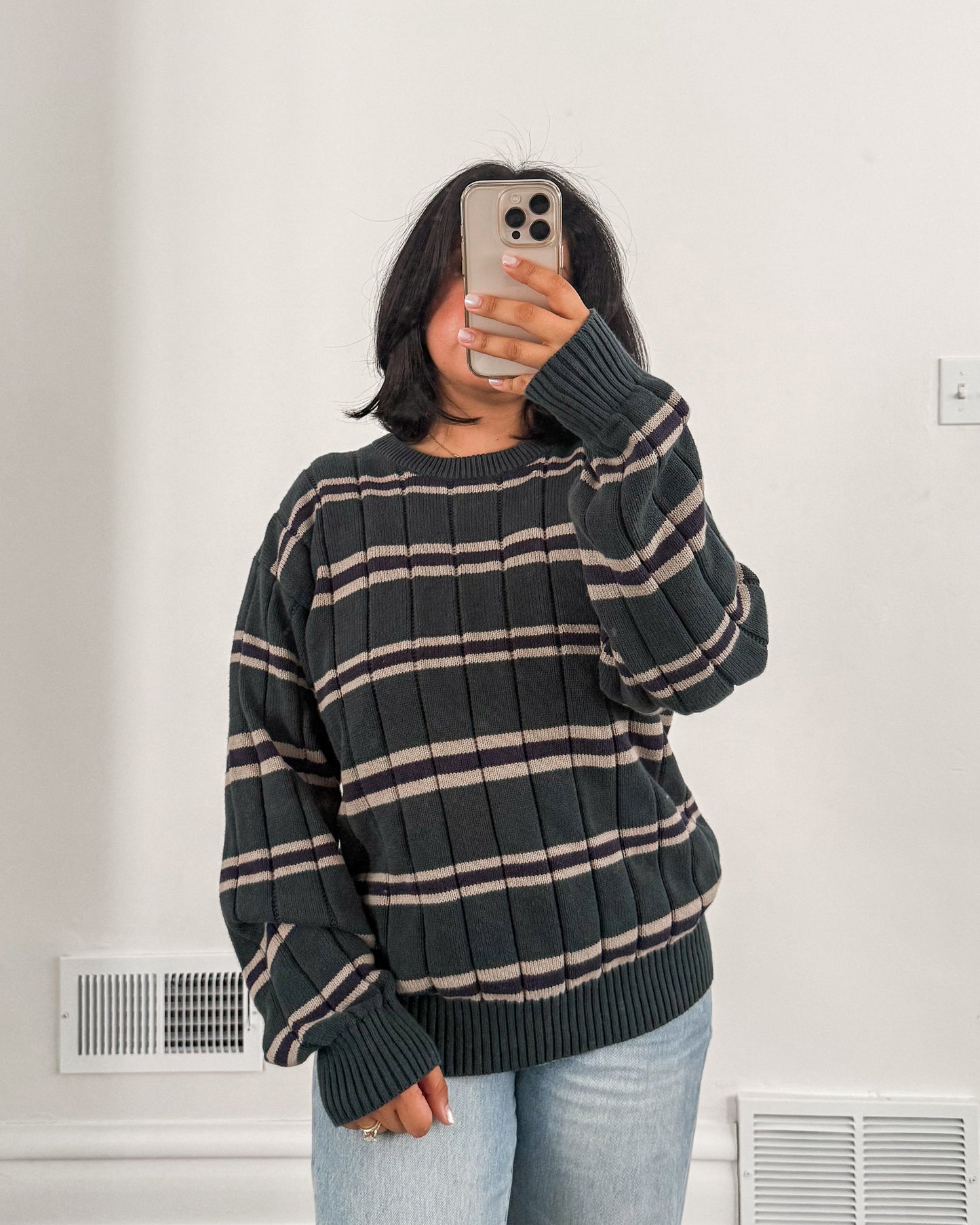 Green Striped Knitted Sweater