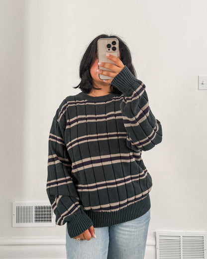 Green Striped Knitted Sweater