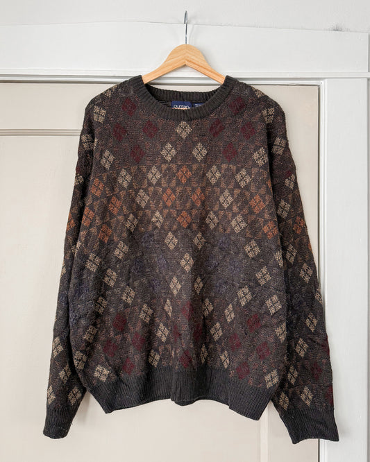 Vintage Diamond Patterned Knitted Sweater