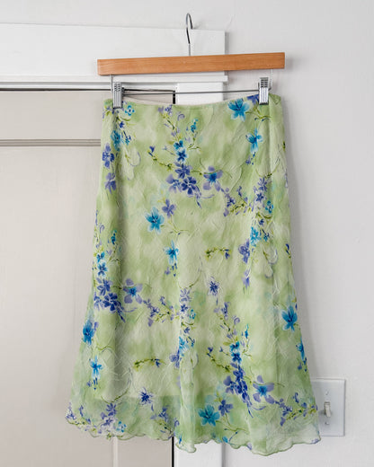 Vintage Green Floral Midi Skirt