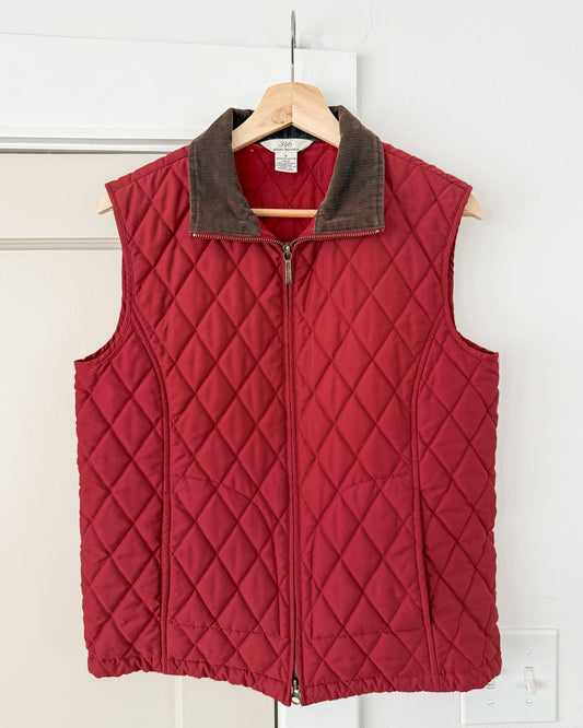 Red Quilted Corduroy Collar Vest