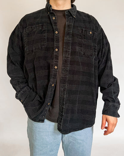 Micro-Corduroy Navy Button Up