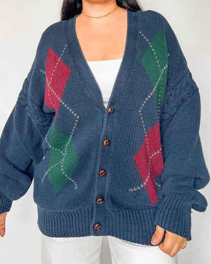 Navy Diamond Knitted Cardigan