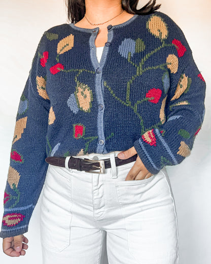 Navy Leaf Knitted Cardigan