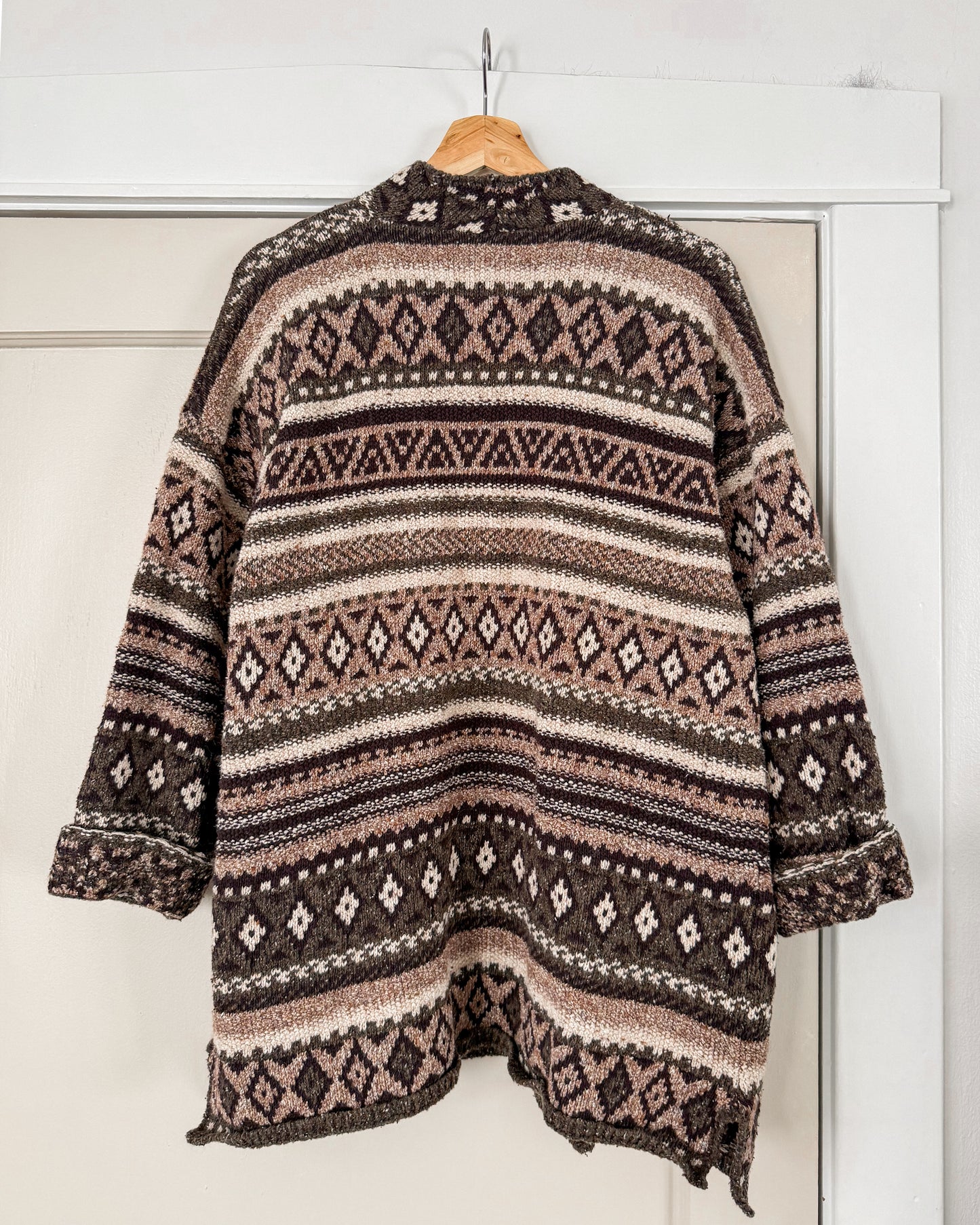 Brown Multi Patterned Long Open Cardigan