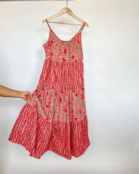 Pink Floral Tiered Maxi Dress