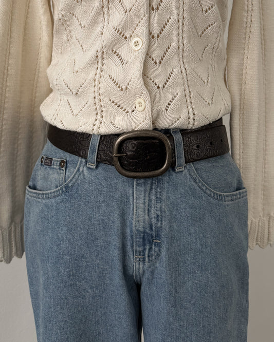 AEO Black Floral Carved Belt (M)