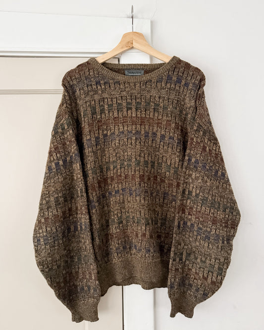 Brown Patterned Knitted Sweater