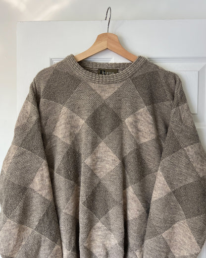 Neutral Diamond Patterned Knitted Sweater