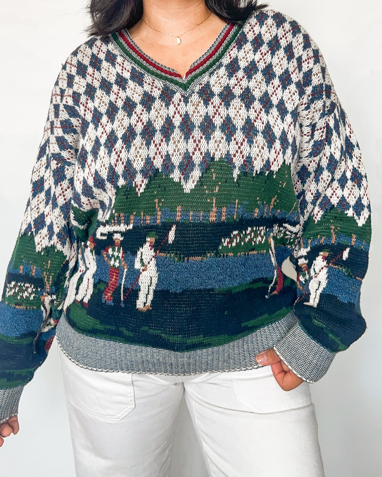 Vintage V Neck Golf Knitted Sweater
