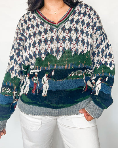 Vintage V Neck Golf Knitted Sweater