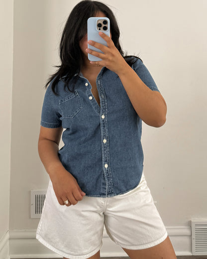 Old Navy Denim Short Sleeve Button Down Shirt