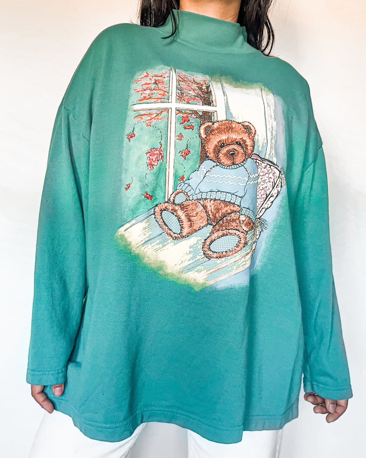 Fall Bear Graphic Mock-Neck Sweatshirt