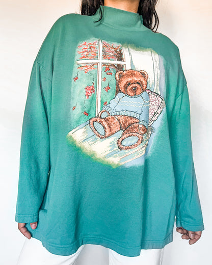 Fall Bear Graphic Mock-Neck Sweatshirt