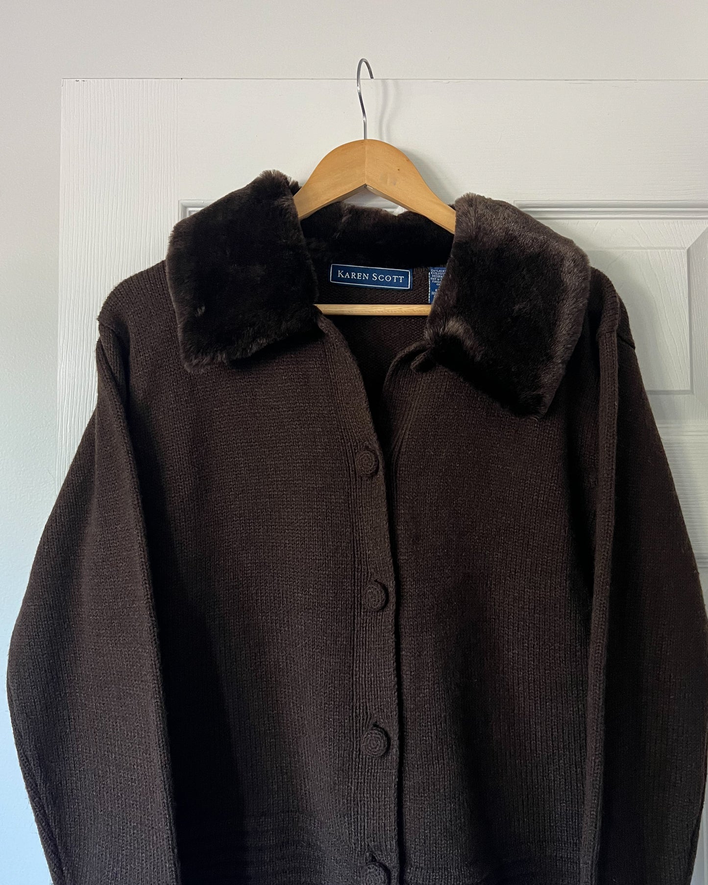 Brown Cardigan with Faux Fur Collar