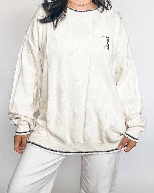 Cream Embroidered Golf Sweater