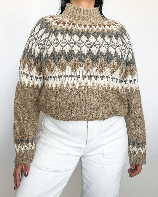 Multi Patterned Neutral Knitted Sweater