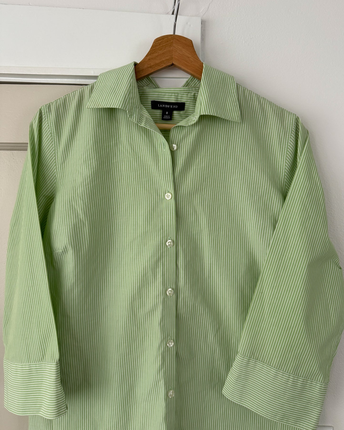 Lands’End Green Stripped Button Up