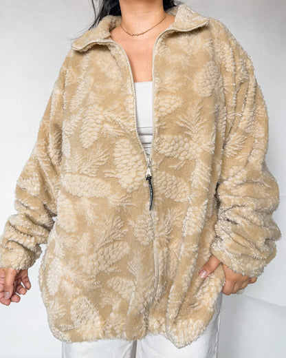 Beige Fleece Zip Up Jacket