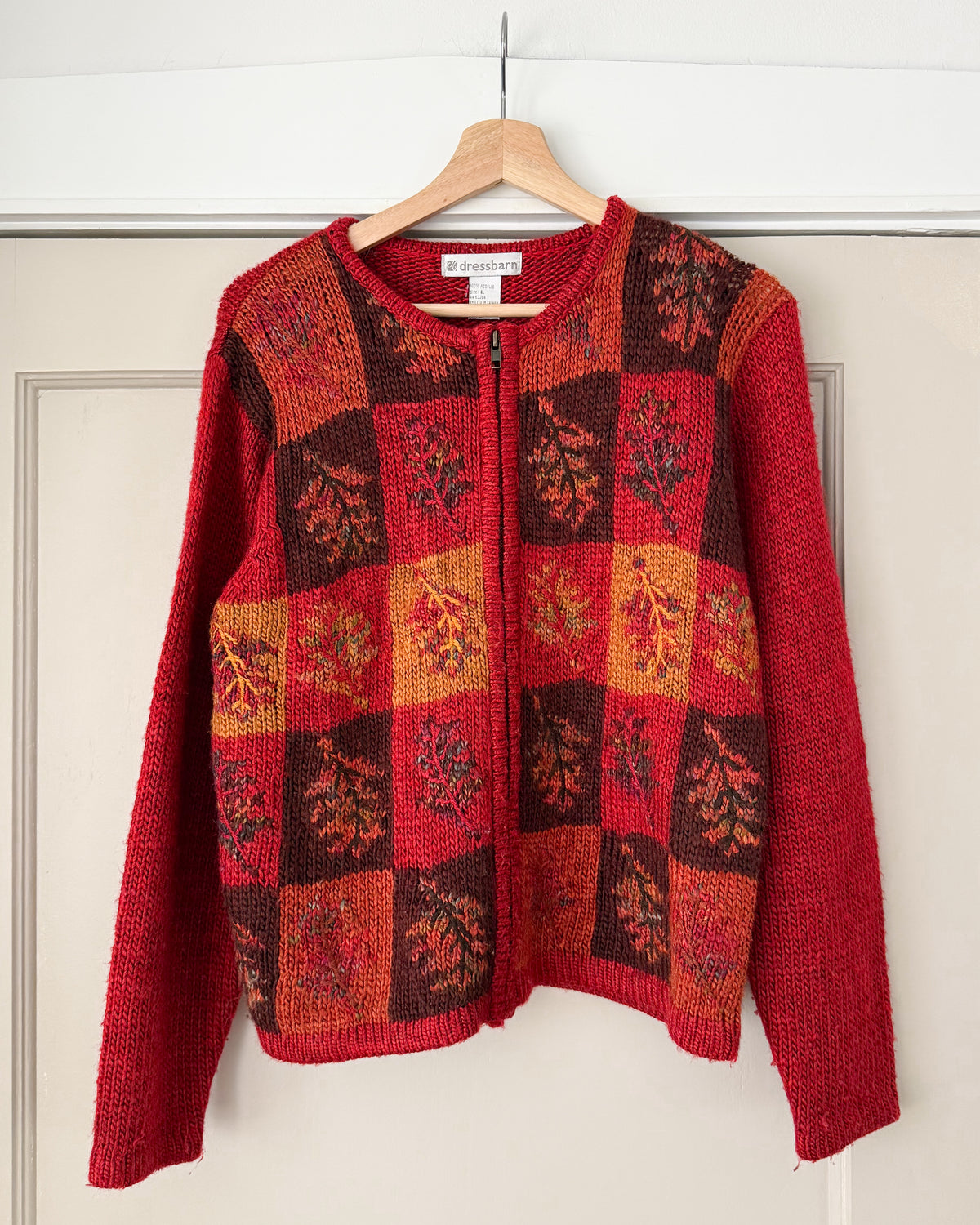 90’s Red Leaf Zip Up Sweater