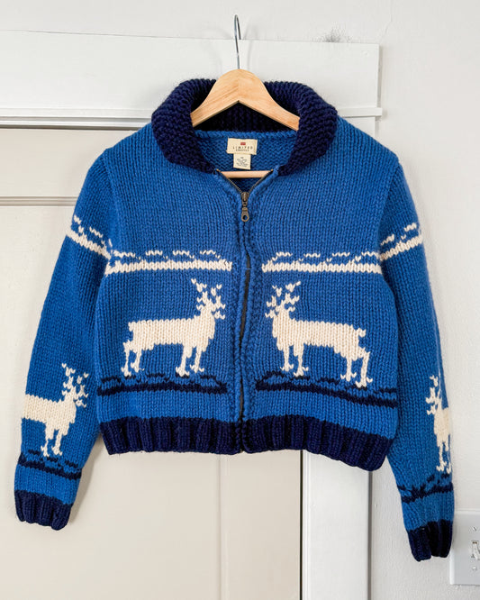 Blue Reindeer Wool Cropped Sweater