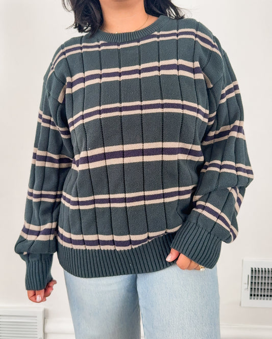 Green Striped Knitted Sweater