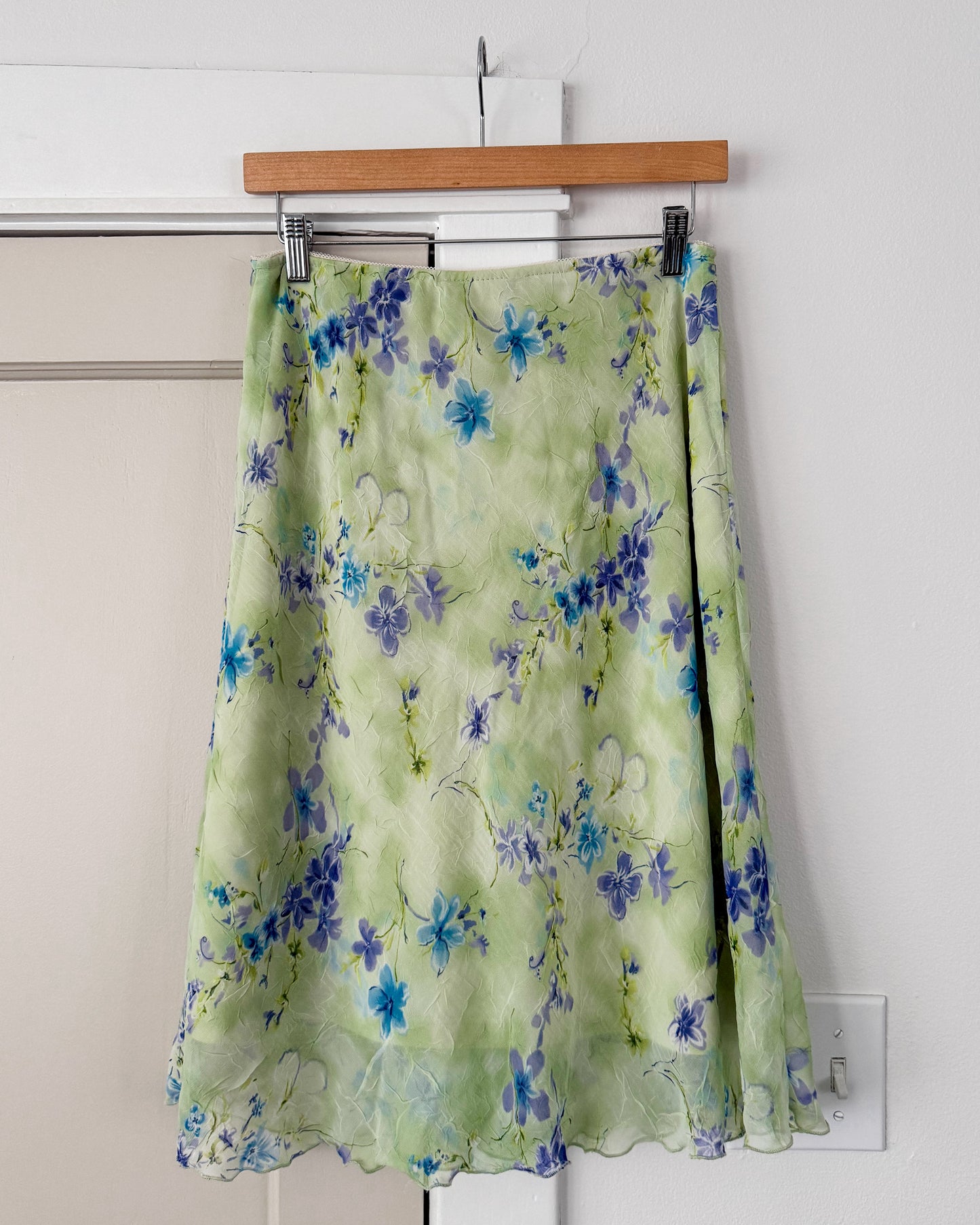 Vintage Green Floral Midi Skirt