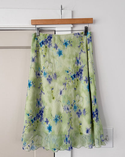 Vintage Green Floral Midi Skirt