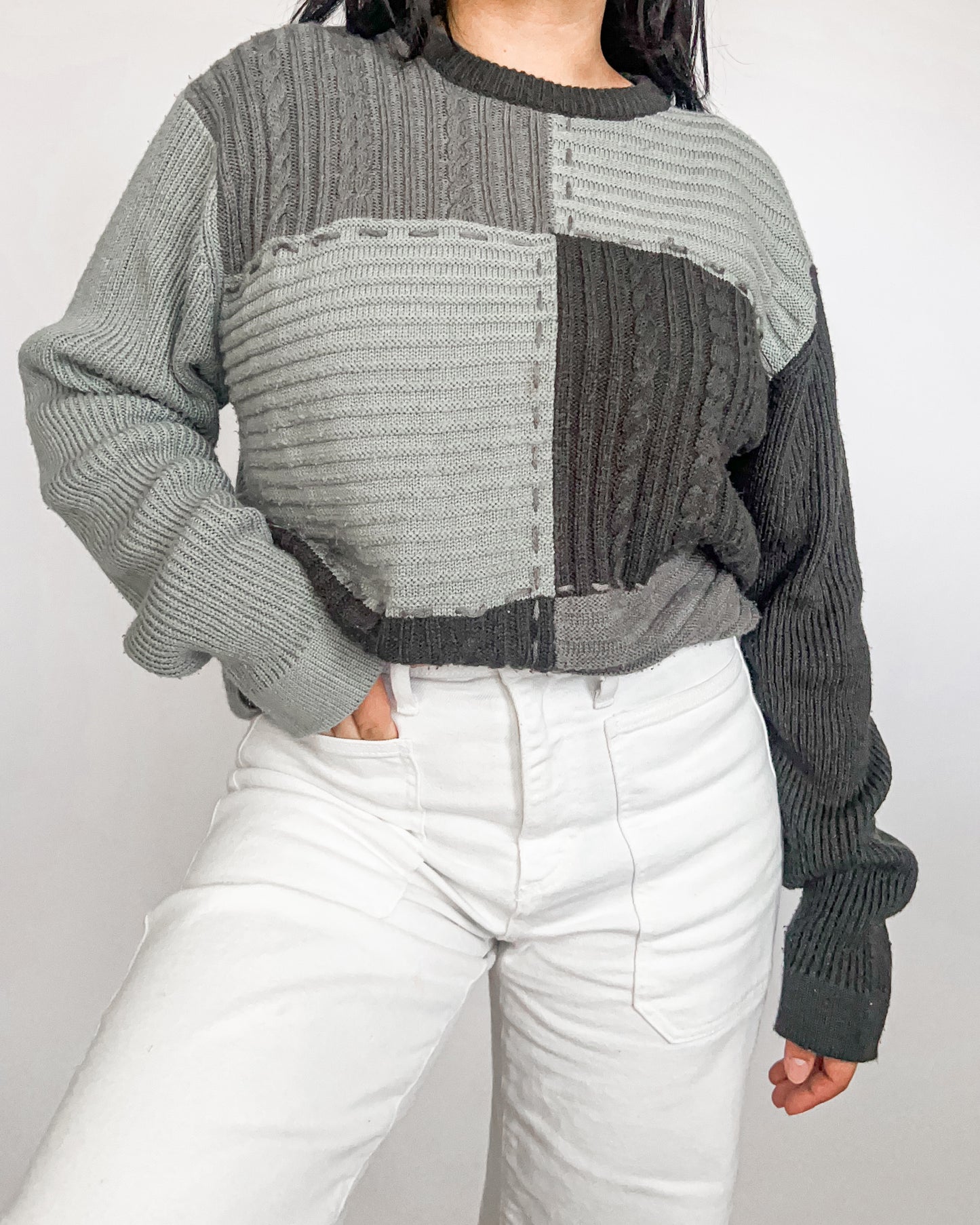 Gray Colorblock Knitted Sweater