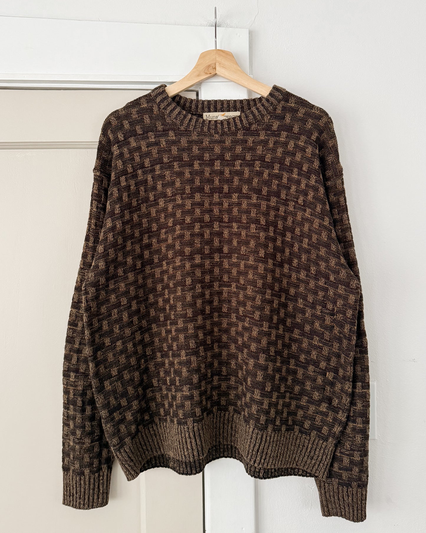 Brown Checkered Knitted Sweater