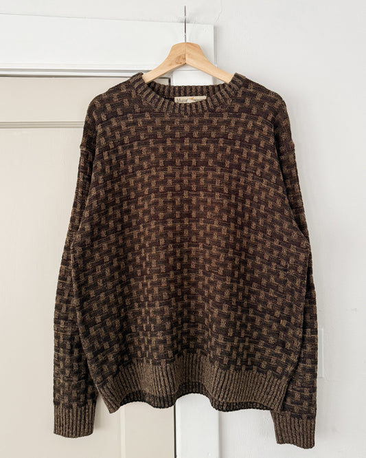 Brown Checkered Knitted Sweater