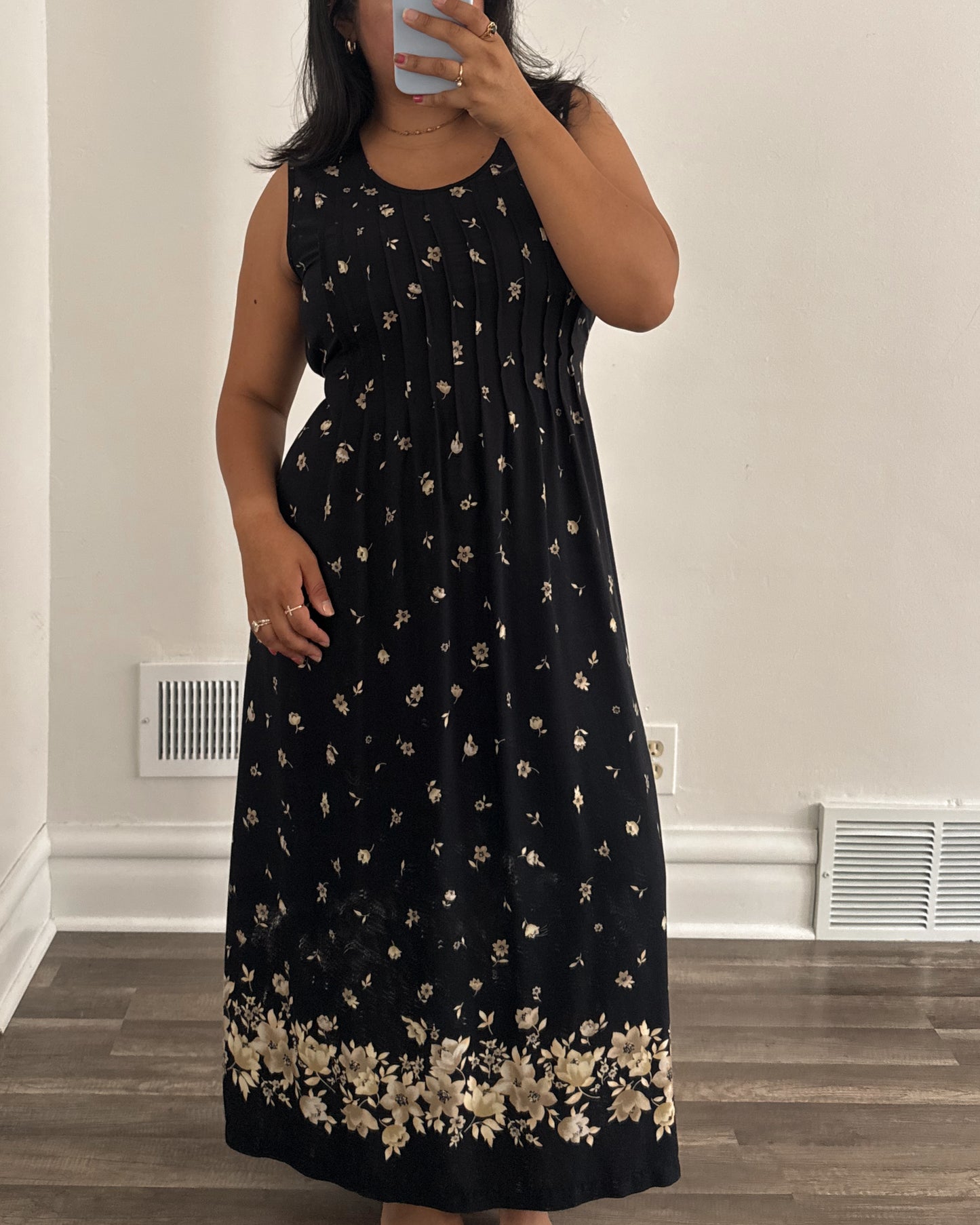 Pleated Floral Maxi Dress