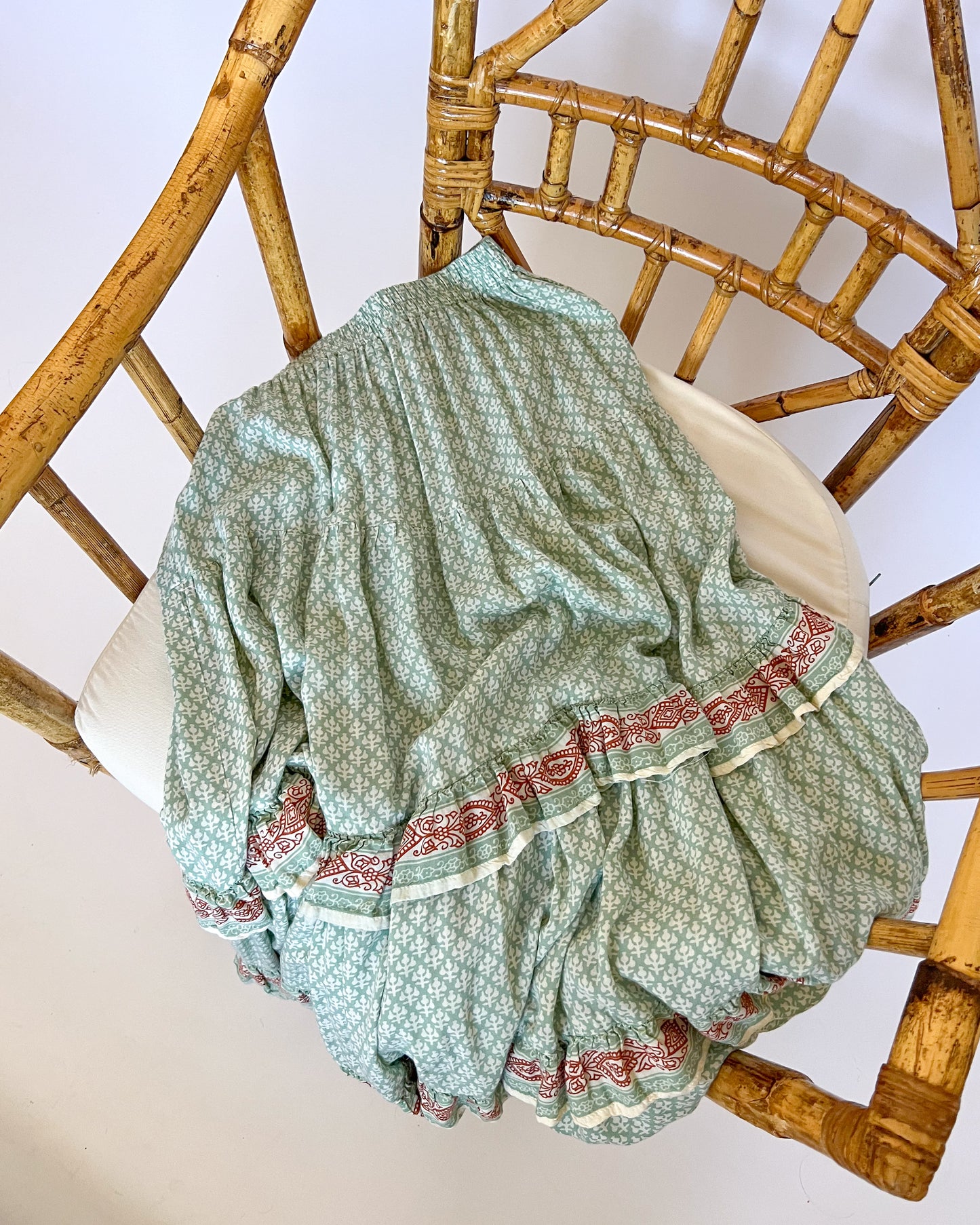 Green Patterned Tiered Max Skirt