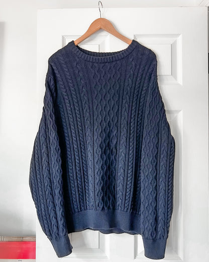Navy Chunky Cableknit Sweater