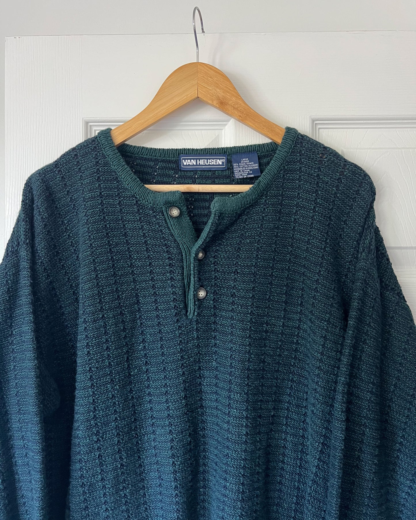 Van Heusen Green Knitted Henley Sweater