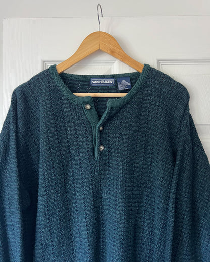Van Heusen Green Knitted Henley Sweater