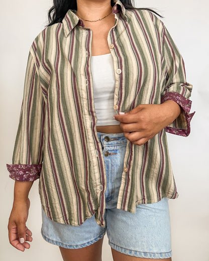 Lemon Grass Stripped Button Up