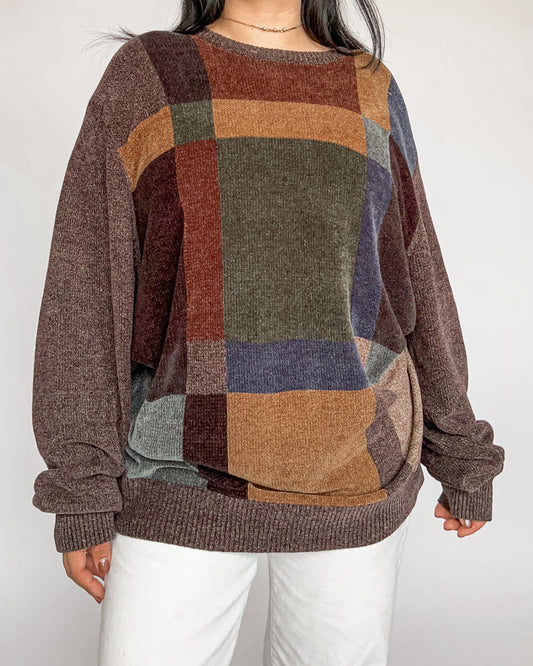 Colorblock Velvet Brown Sweater