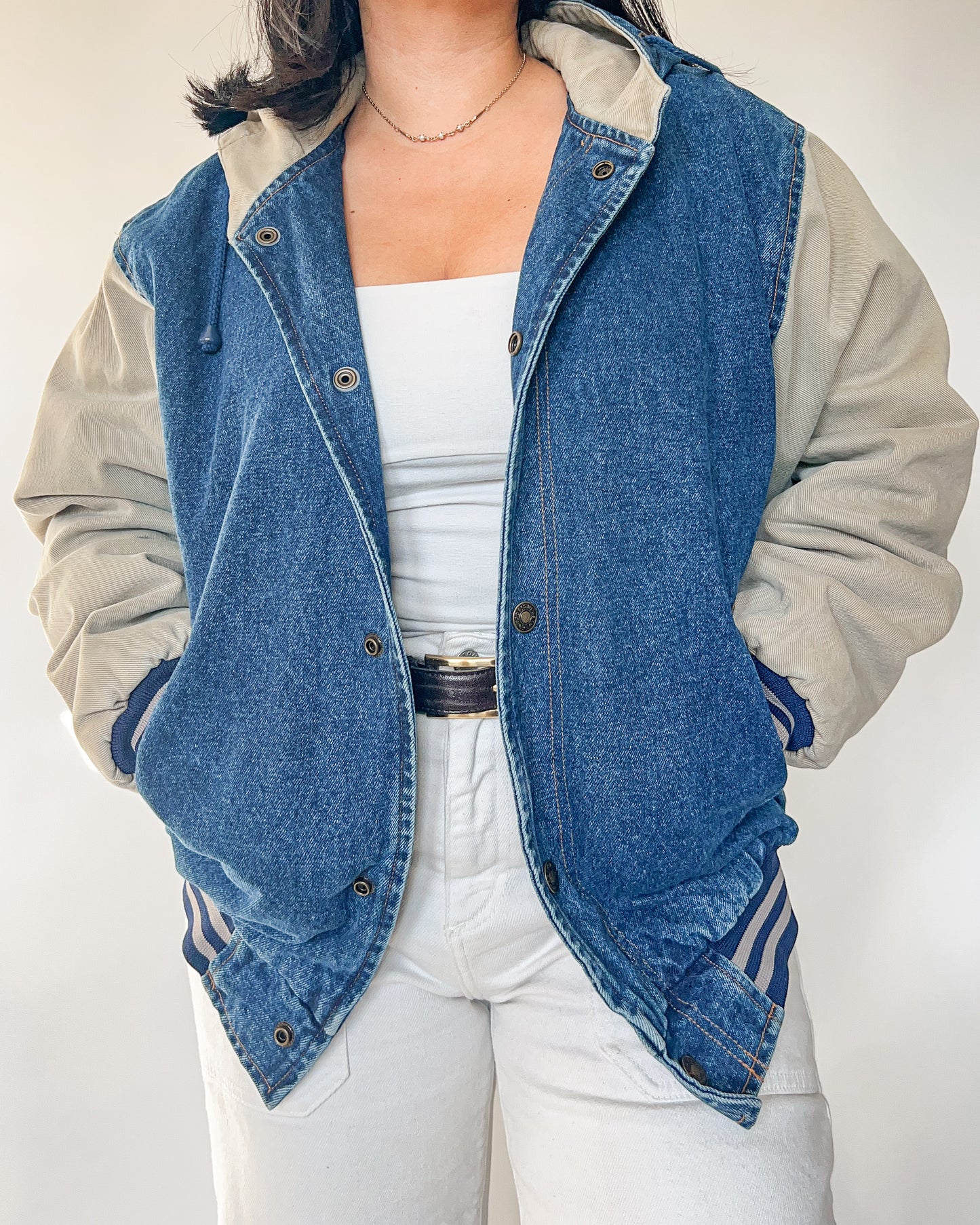 Denim Bomber Hoodie Jacket