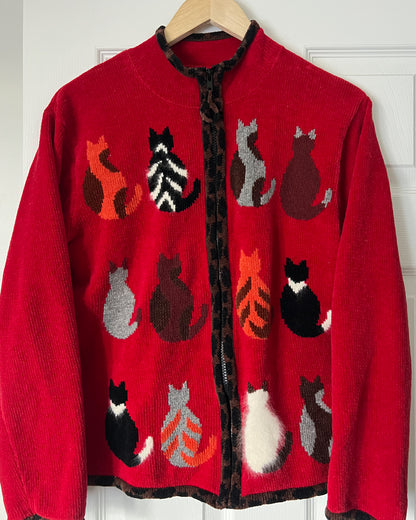 Cat Chenille Zip Up Cardigan