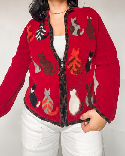 Cat Chenille Zip Up Cardigan