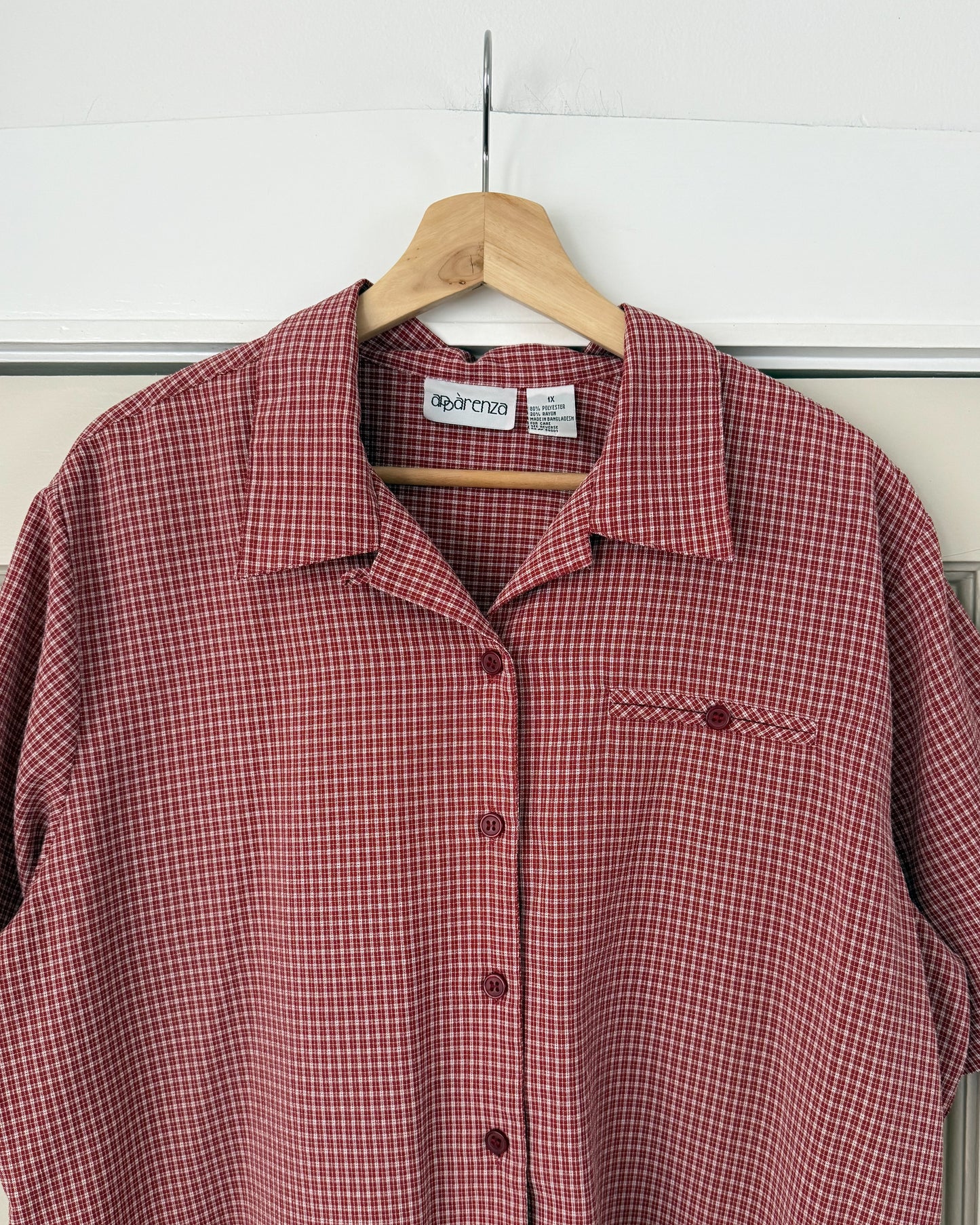 Red Plaid Button Down Short Sleeve Shirt