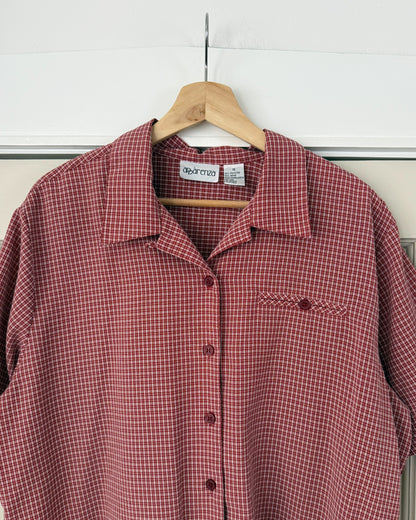 Red Plaid Button Down Short Sleeve Shirt