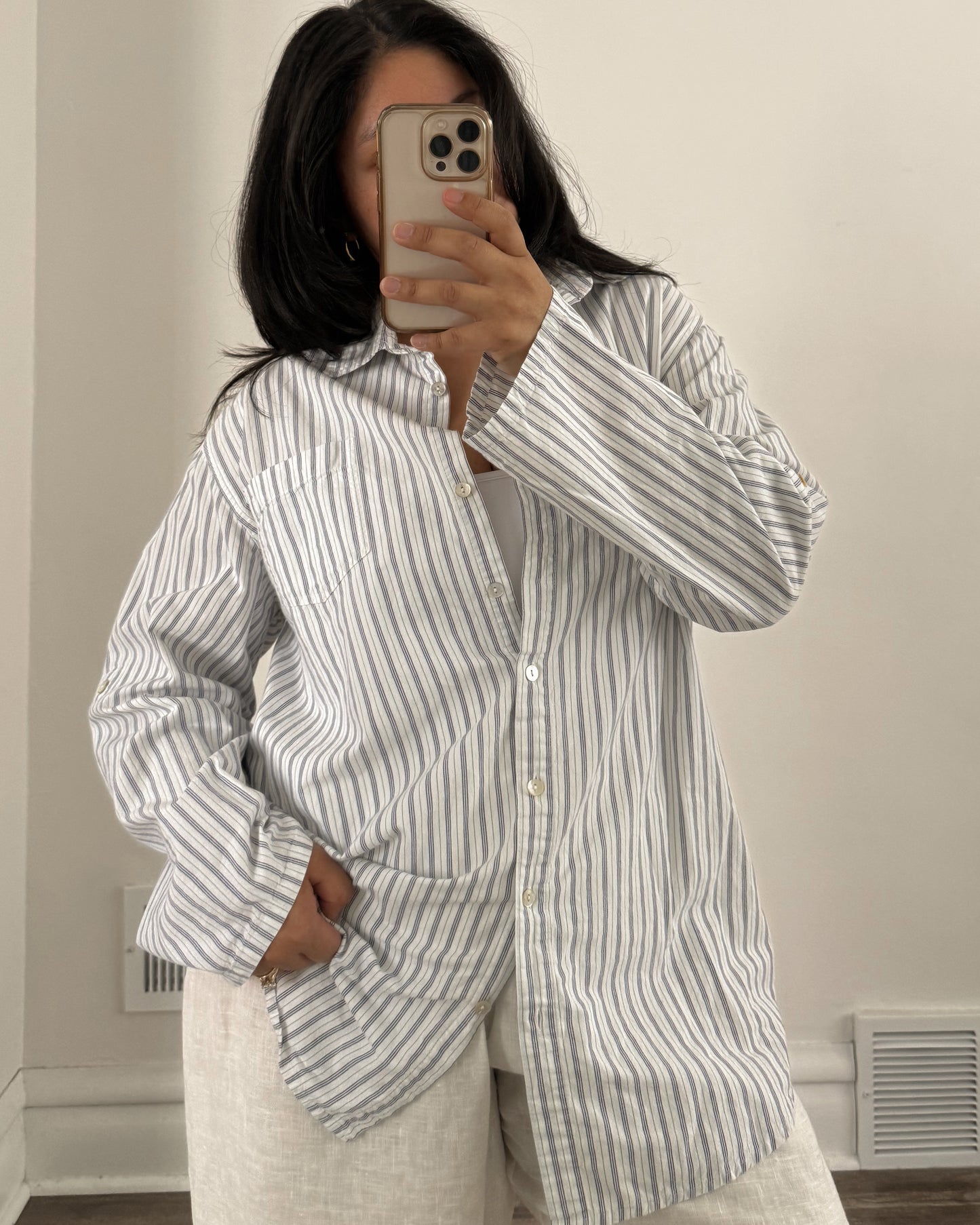 Cotton Striped Button Up Shirt