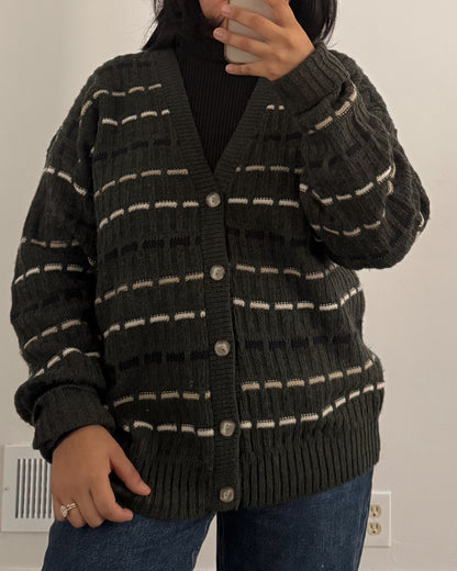 Green Striped Knitted Cardigan