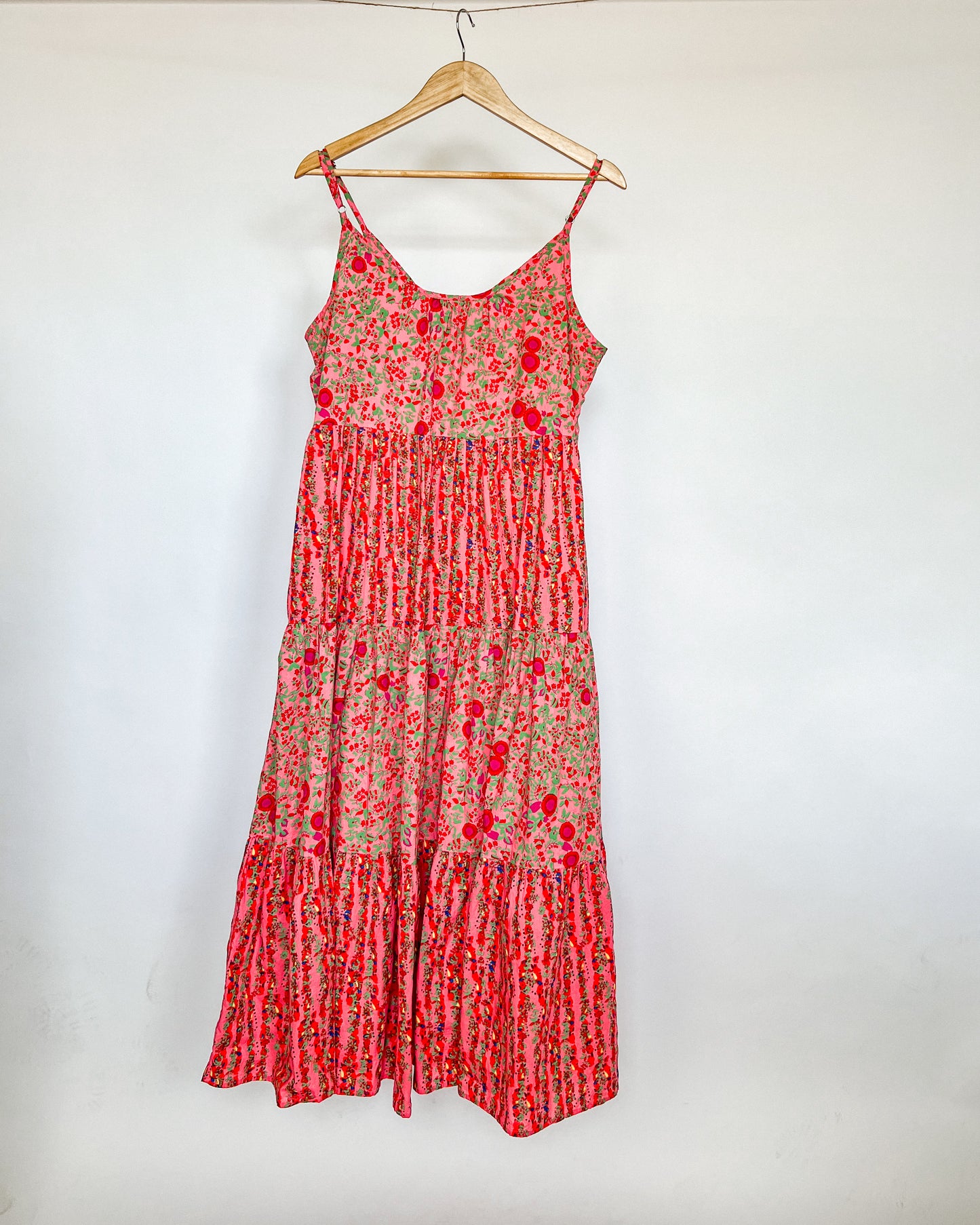 Pink Floral Tiered Maxi Dress