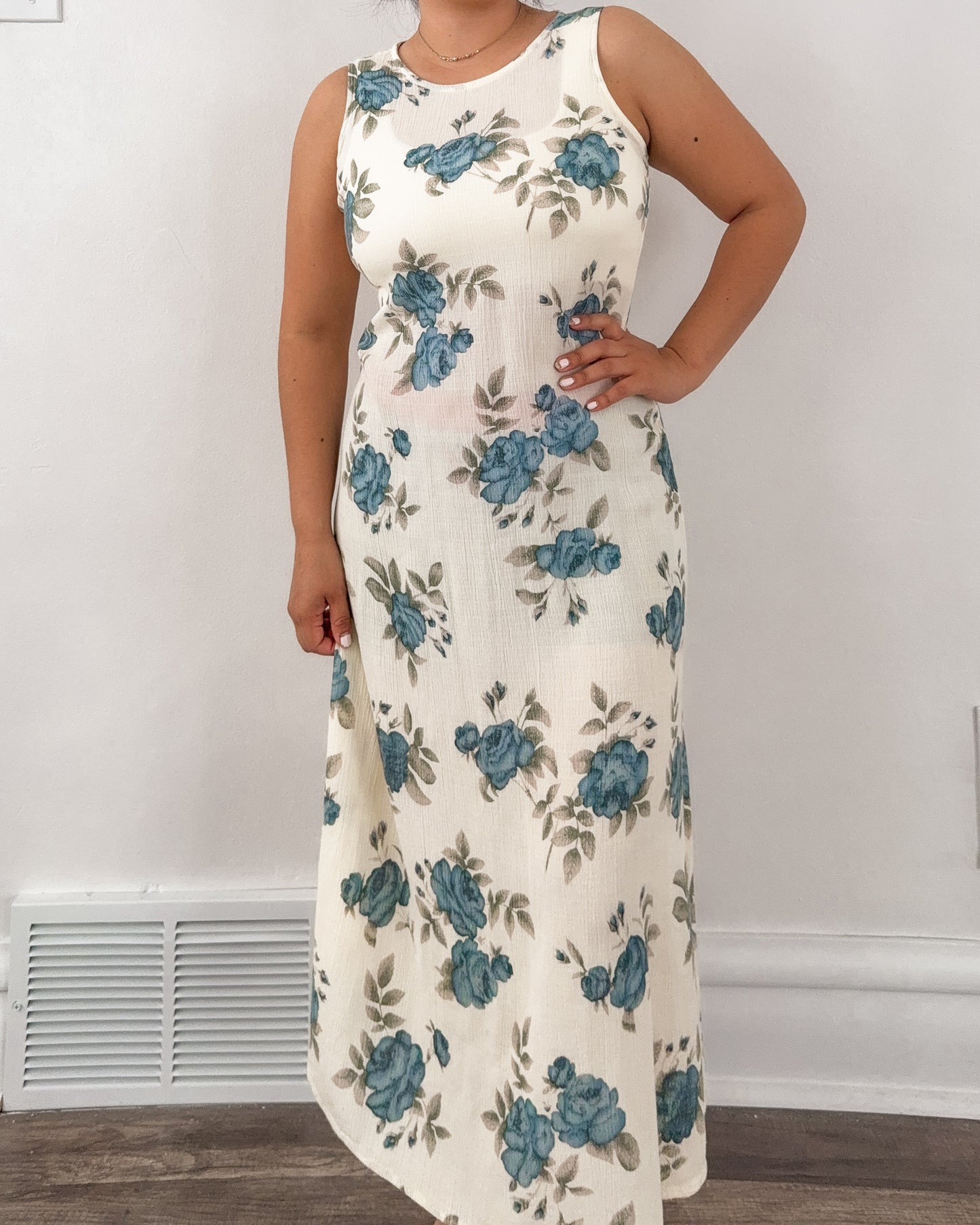 Vintage Cream Floral Maxi Dress