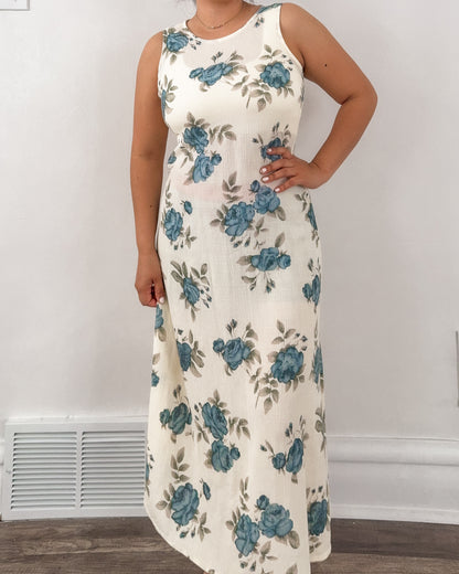 Vintage Cream Floral Maxi Dress