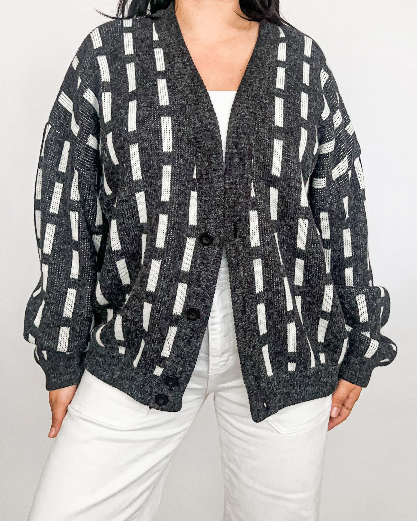 Vintage Gray Pattern Knitted Cardigan